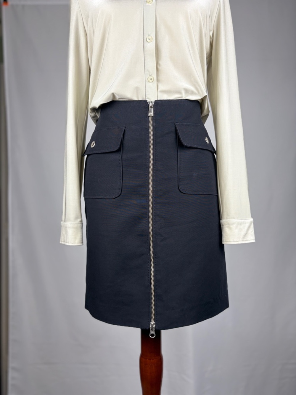 Michael Kors Navy Zip Front Mini Skirt High Waist Utility Style Size 2